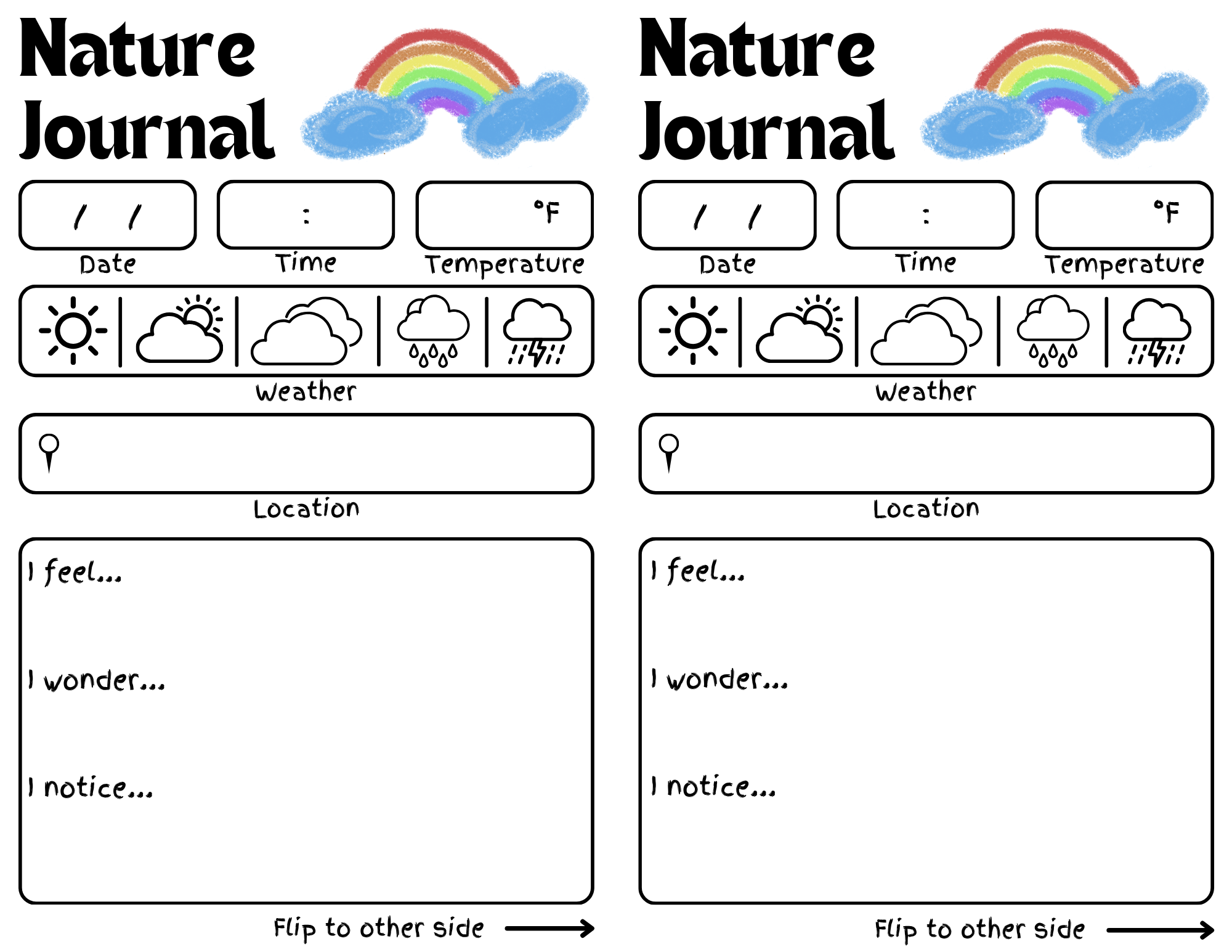 Nature Journal observational worksheet