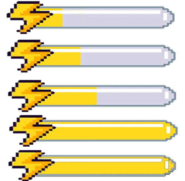 Energy bar fill states from empty to full
